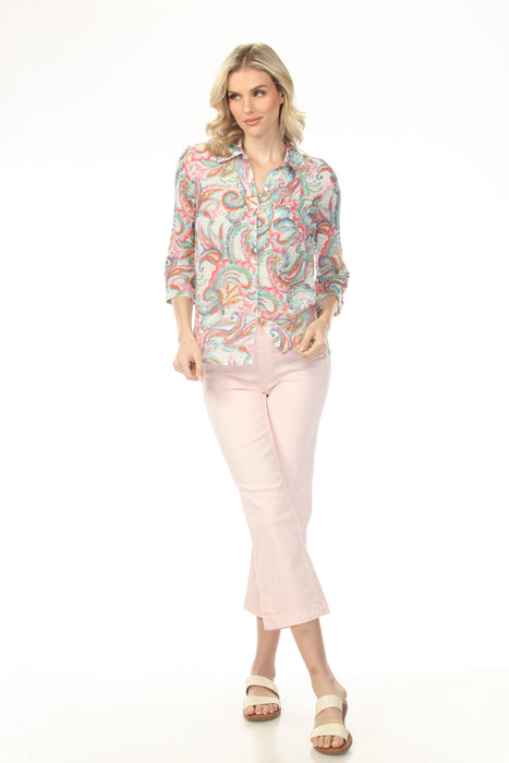 Charlie B Carnival Printed Cotton Roll-Up Sleeve Blouse C4605D-274C