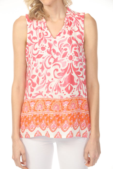 Charlie B Printed Sleeveless Top with Ruffle Collar C4529RP-510B