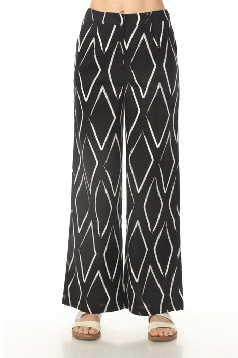 Black wide-leg pants with white diamond pattern from Charlie B