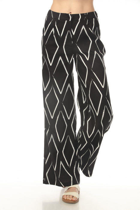 Black wide-leg pants with white diamond pattern from Charlie B