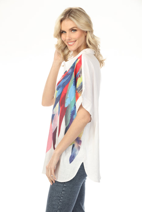 Charlie B Feathers Printed Dolman Linen Blend Top C4620-787A