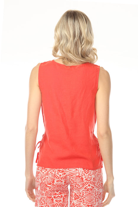 Charlie B Solid Linen Blend Sleeveless Top with Side Ties C4592-295C