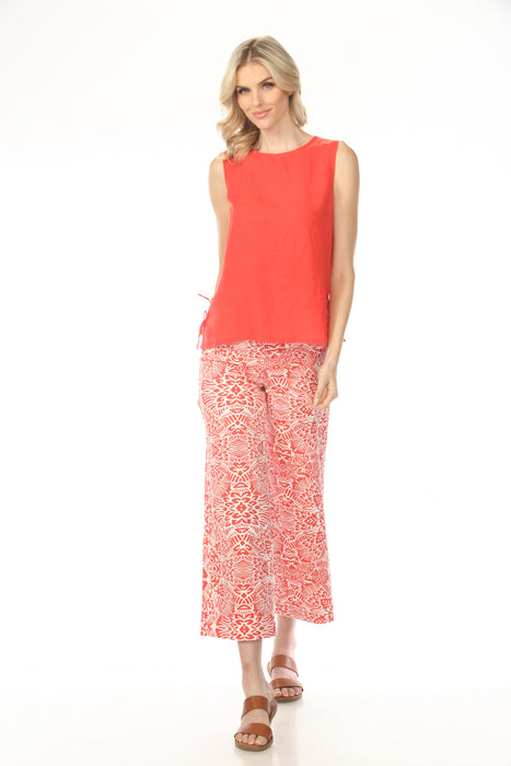 Charlie B Solid Linen Blend Sleeveless Top with Side Ties C4592-295C
