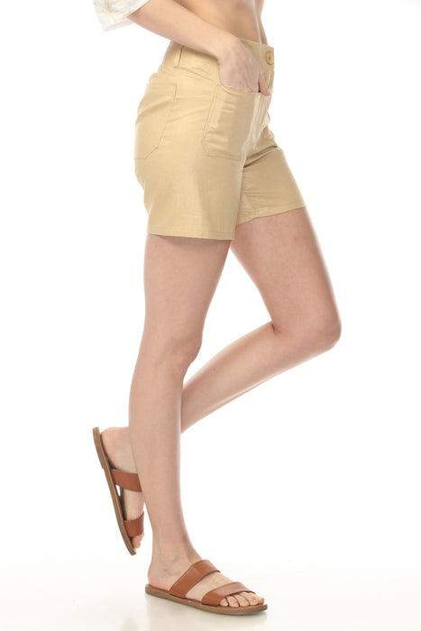 Charlie B Gold Foiled Linen Stretch Shorts C8051F-277C
