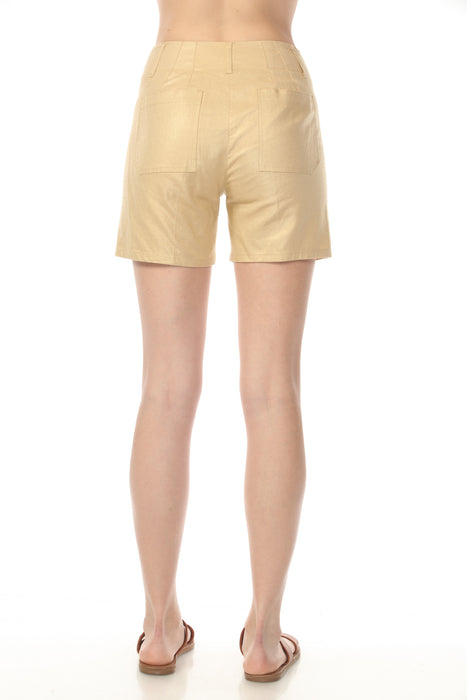 Charlie B Gold Foiled Linen Stretch Shorts C8051F-277C