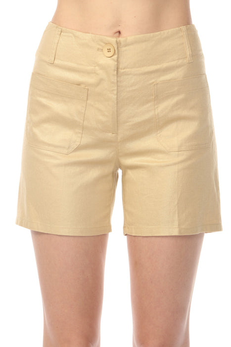 Charlie B Gold Foiled Linen Stretch Shorts C8051F-277C