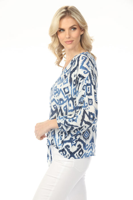 Charlie B Ikat Printed Batwing with Front Tie Blouse C4579P-808B