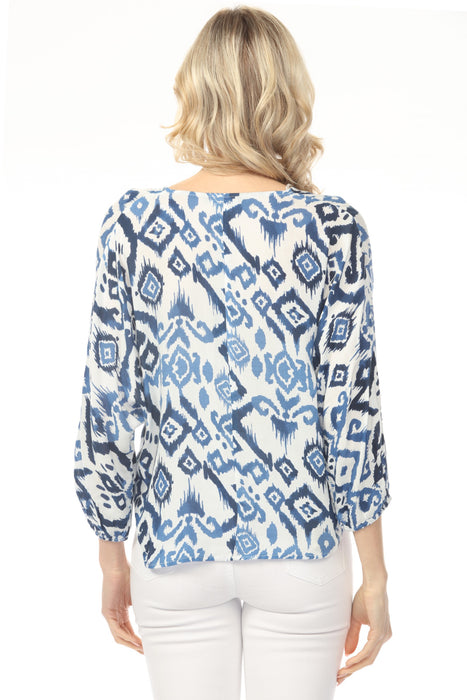 Charlie B Ikat Printed Batwing with Front Tie Blouse C4579P-808B