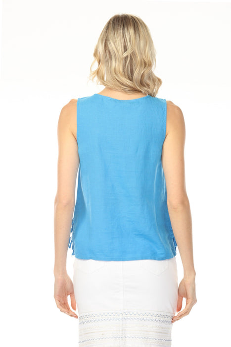 Charlie B Solid Linen Blend Sleeveless Top with Side Ties C4592-295C