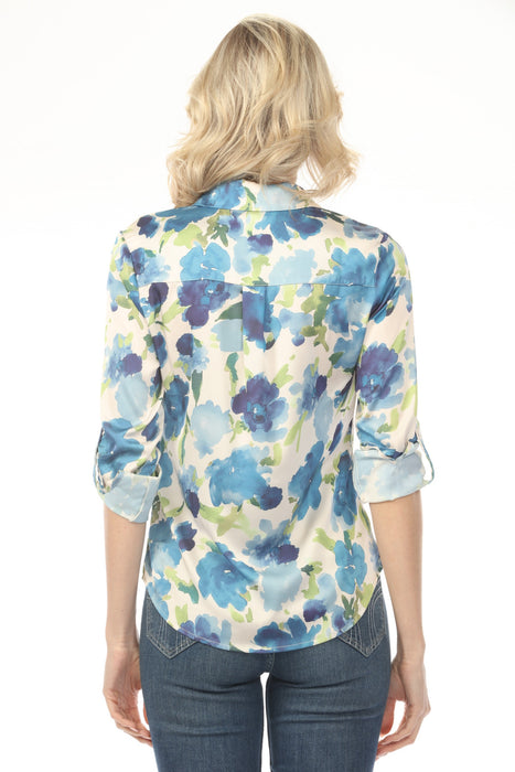 Charlie B Lime Floral Roll-Up Sleeves Button-Up Blouse C4497RP-767B