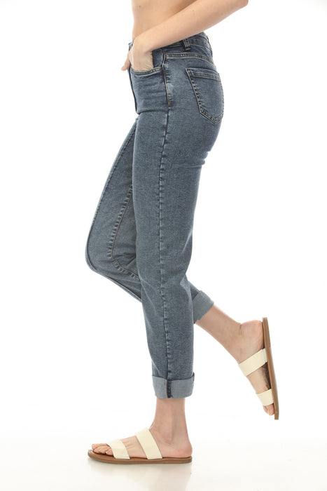 Charlie B Medium Blue Crop Pintuck Jeans with Cuff Hem C5541-934B