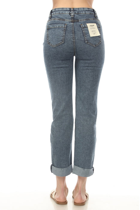 Charlie B Medium Blue Crop Pintuck Jeans with Cuff Hem C5541-934B