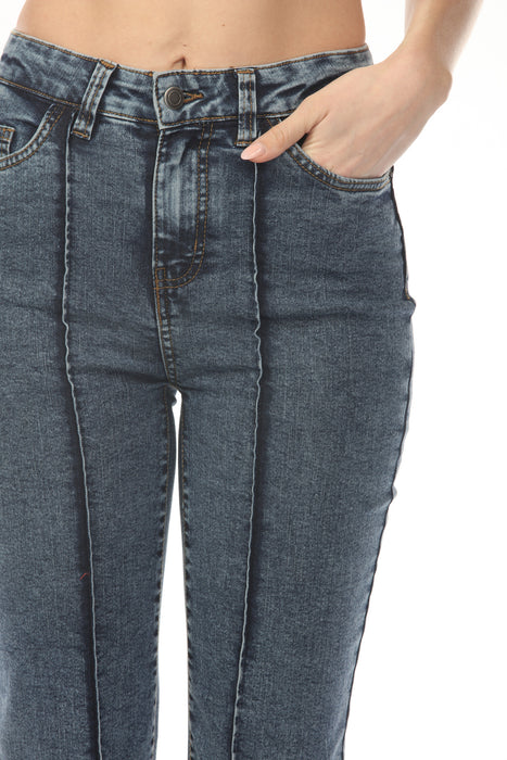 Charlie B Medium Blue Crop Pintuck Jeans with Cuff Hem C5541-934B
