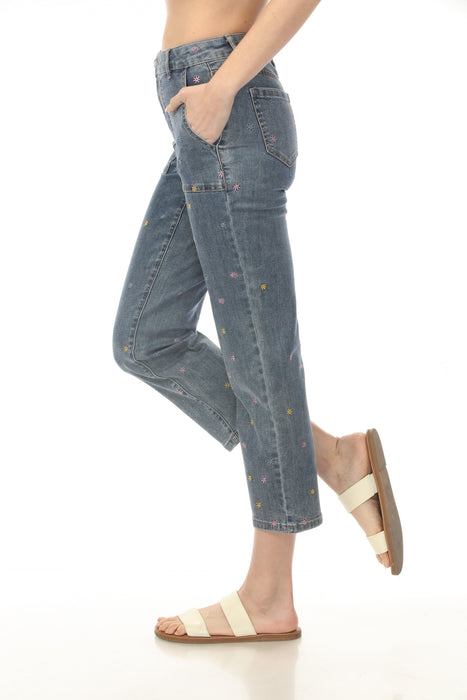 Charlie B Embroidered Cropped Utility Narrow Leg Jeans C5632-431A