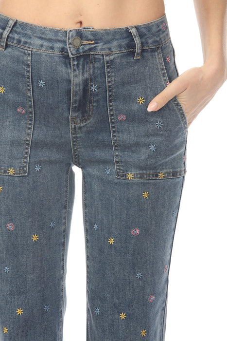 Charlie B Embroidered Cropped Utility Narrow Leg Jeans C5632-431A