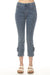 Woman wearing a slim cropped jeans with pull on waist and side slit with rose detail from Charlie B