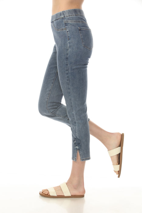 Charlie B Slim Fit Cropped Jeans With Side Flowers C5593-431A