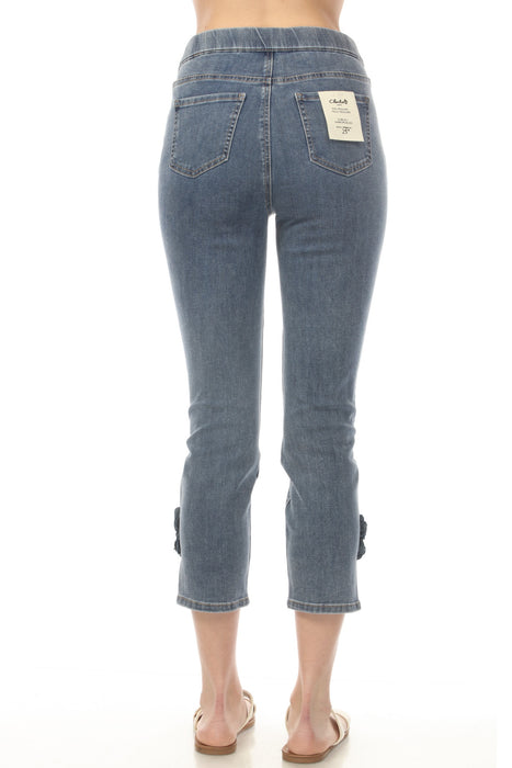 Charlie B Slim Fit Cropped Jeans With Side Flowers C5593-431A