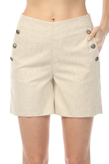Charlie B Natural Button Detail Linen Stretch Shorts C8064H-284C