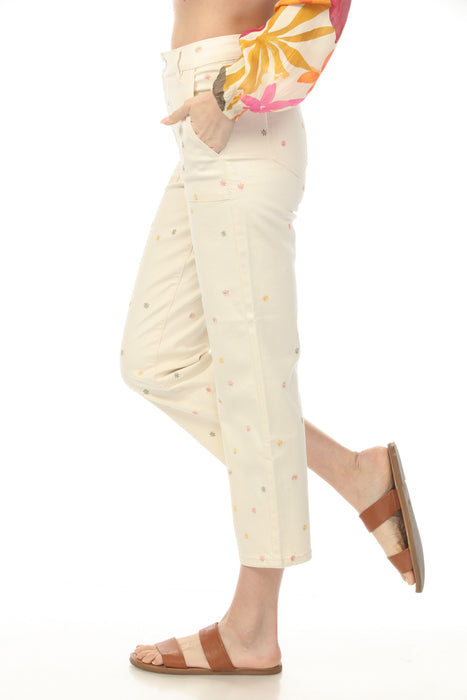 Charlie B Natural Embroidered Cropped Utility Narrow Leg Jeans C5632-677B