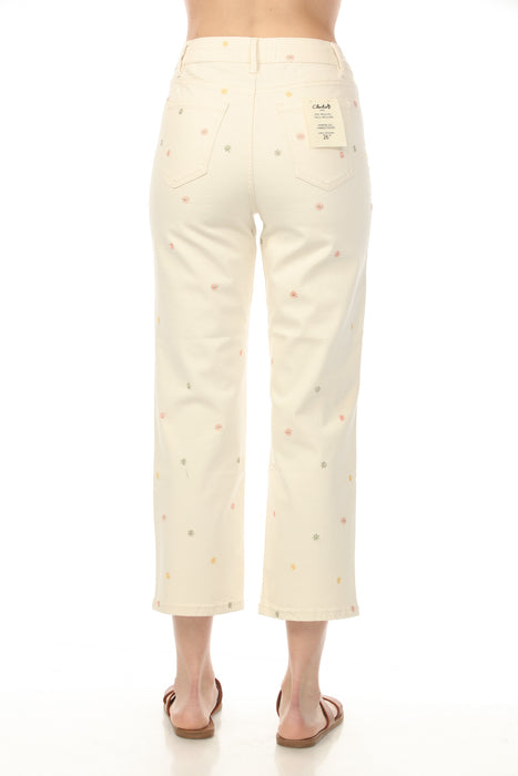 Charlie B Natural Embroidered Cropped Utility Narrow Leg Jeans C5632-677B