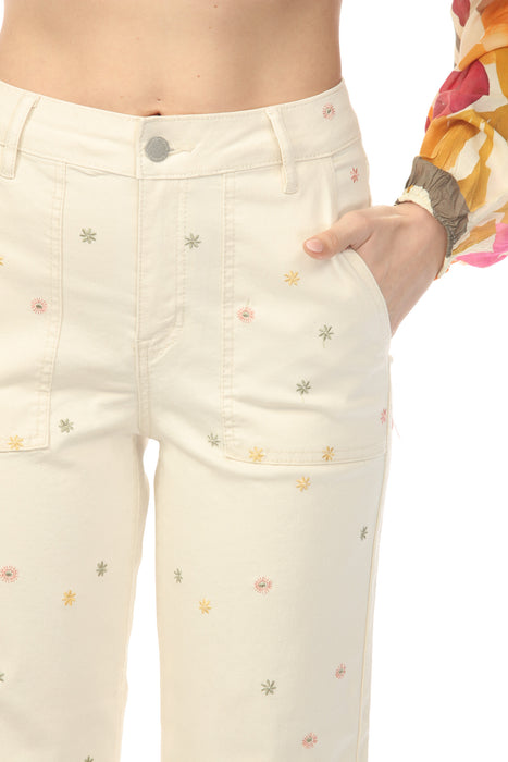 Charlie B Natural Embroidered Cropped Utility Narrow Leg Jeans C5632-677B