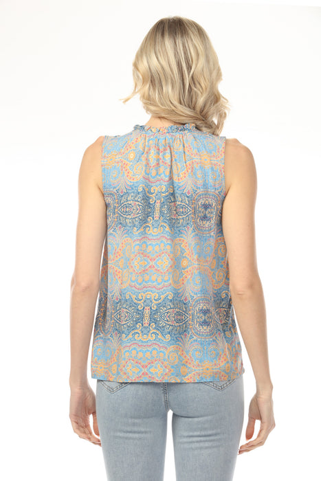 Charlie B Printed Sleeveless Top with Ruffle Collar C4529RP-510B