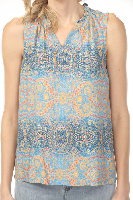 Charlie B Printed Sleeveless Top with Ruffle Collar C4529RP-510B