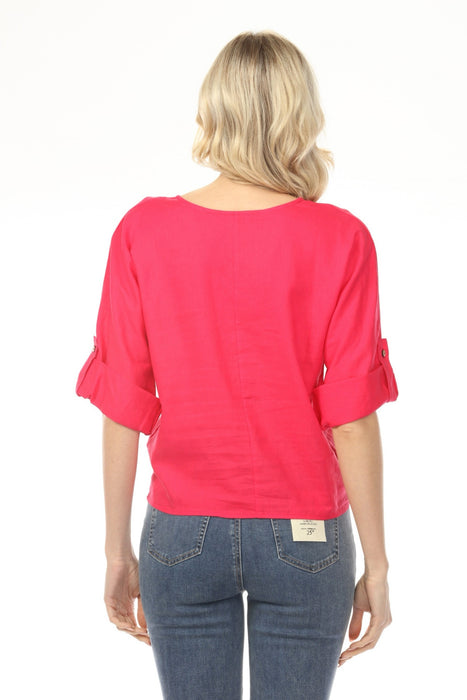Charlie B Roll-Up Sleeve with Front Tie Top C4603-256C