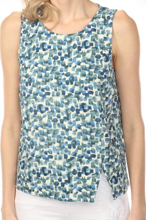 Charlie B Lilypad Printed Sleeveless Linen Blend Top with Slit C4543PR-229B
