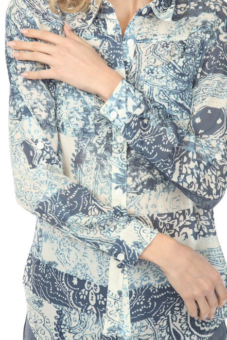 Charlie B Scarf Printed Button-Up Blouse C4308T-782A