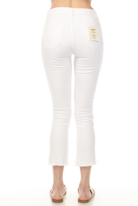 Charlie B White Cropped Embroidered Fringe Tulip Hem Jeans C5642-618C