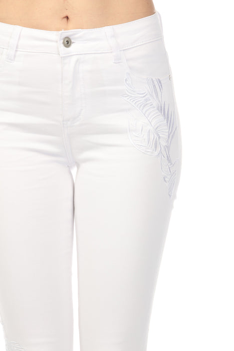 Charlie B White Cropped Embroidered Fringe Tulip Hem Jeans C5642-618C