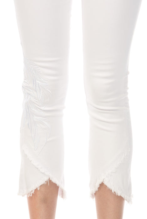 Charlie B White Cropped Embroidered Fringe Tulip Hem Jeans C5642-618C