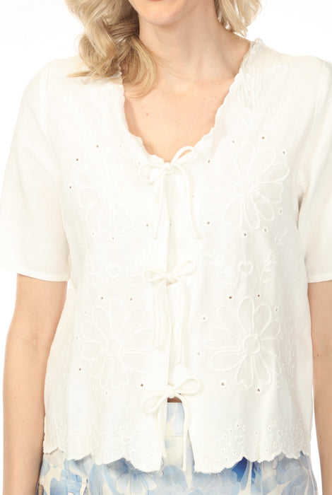 Charlie B White Embroidered Front Tie Cover-Up C4601E-219C