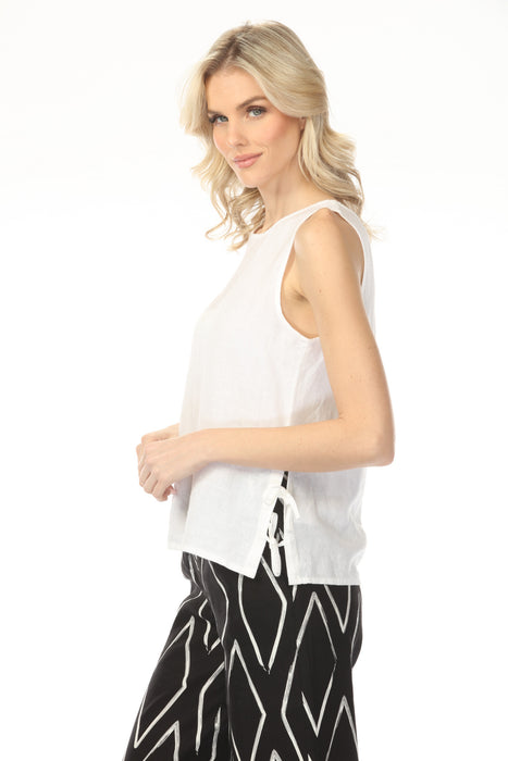 Charlie B Solid Linen Blend Sleeveless Top with Side Ties C4592-295C