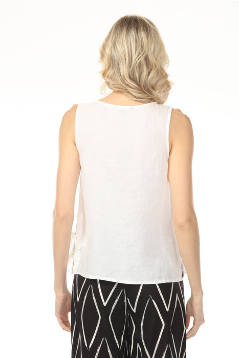Charlie B Solid Linen Blend Sleeveless Top with Side Ties C4592-295C