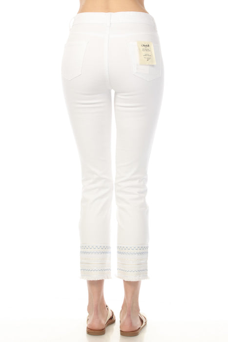 Charlie B White Slim Cropped Embroidered Hem Jeans C5640-615A