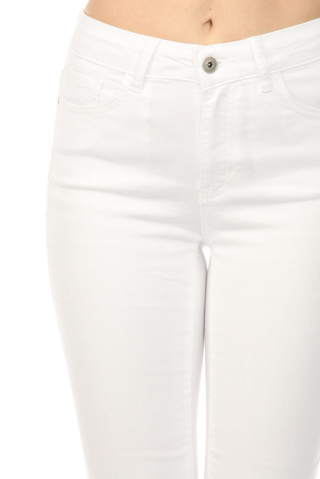 Charlie B White Slim Cropped Embroidered Hem Jeans C5640-615A