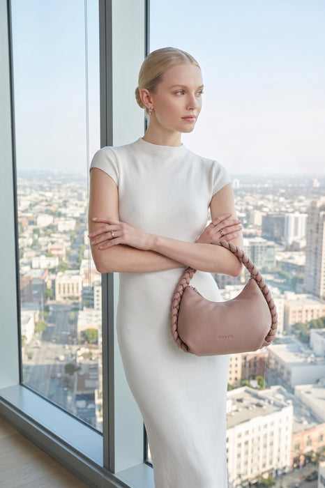 DOLCE VITA Pippa Crossbody Shoulder Bag Soft Pebbled Leather Braided Handle