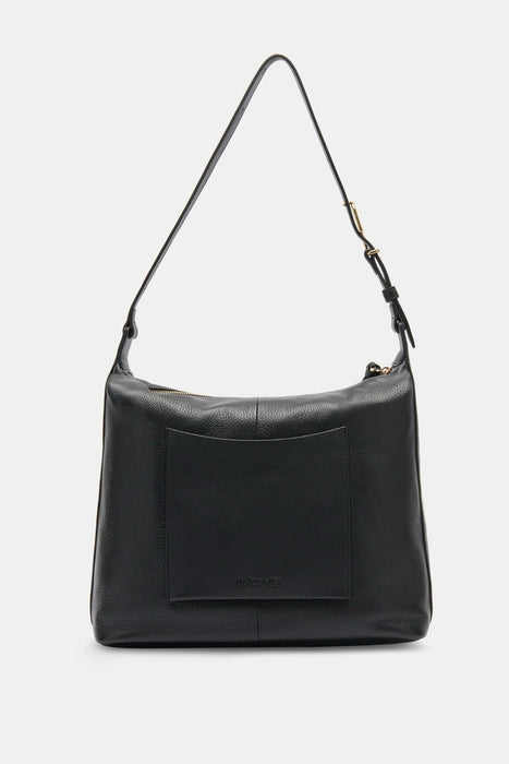 DOLCE VITA Black Leather Hana Hobo Shoulder Bag with Back Patch Pocket NEW