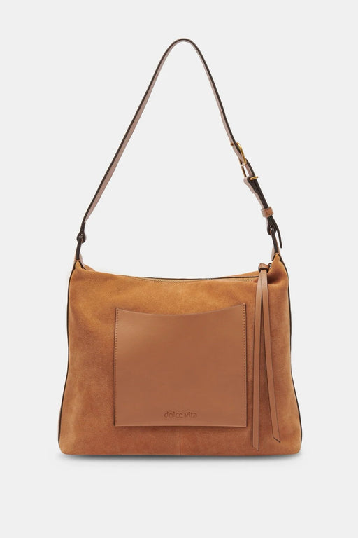 DOLCE VITA Rusty Oak Suede Hana Hobo Shoulder Bag with Back Patch Pocket NEW
