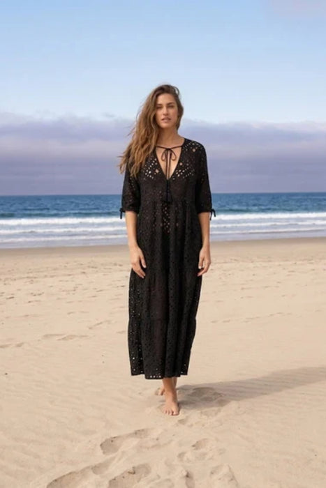 Johnny Was Black Frisell Eyelet Swimwear Maxi Coverup CSW9225-Y
