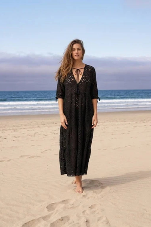 Johnny Was Black Frisell Eyelet Swimwear Maxi Coverup CSW9225-Y