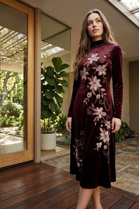 Johnny Was Corinthe Velour Mock Neck Dress J39825-9