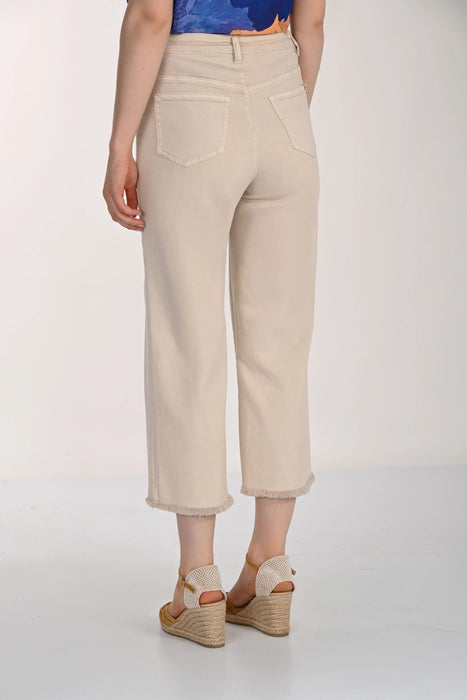 Frank Lyman Beige Denim Split Cropped Wide-Leg Jeans 261651