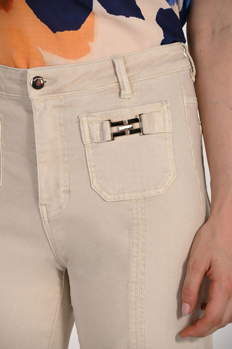 Frank Lyman Beige Denim Split Cropped Wide-Leg Jeans 261651