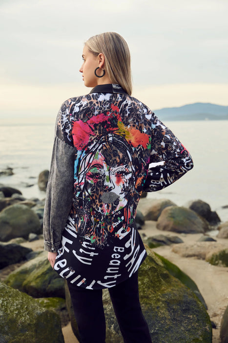 Frank Lyman Black/Cheetah Graphic Animal Print Shirt 253749