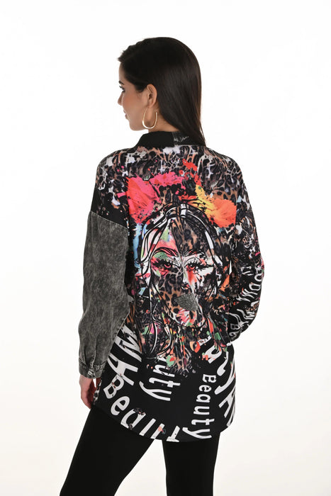Frank Lyman Black/Cheetah Graphic Animal Print Shirt 253749