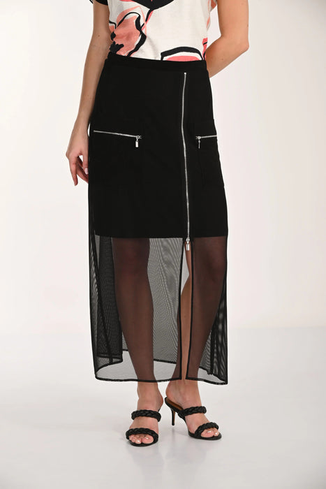 Frank Lyman Black High-Waist Mesh Maxi Skirt 266037
